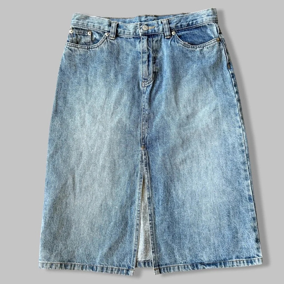 Vintage Old Navy Y2K Denim A  Line Midi Skirt - Picture 1 of 11